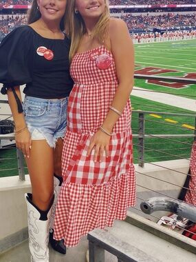 Triple Threads Red Gingham Maxi Dress with Spaghetti Straps